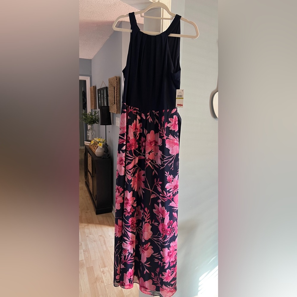 Navy and Pink Floral Maxi Dress